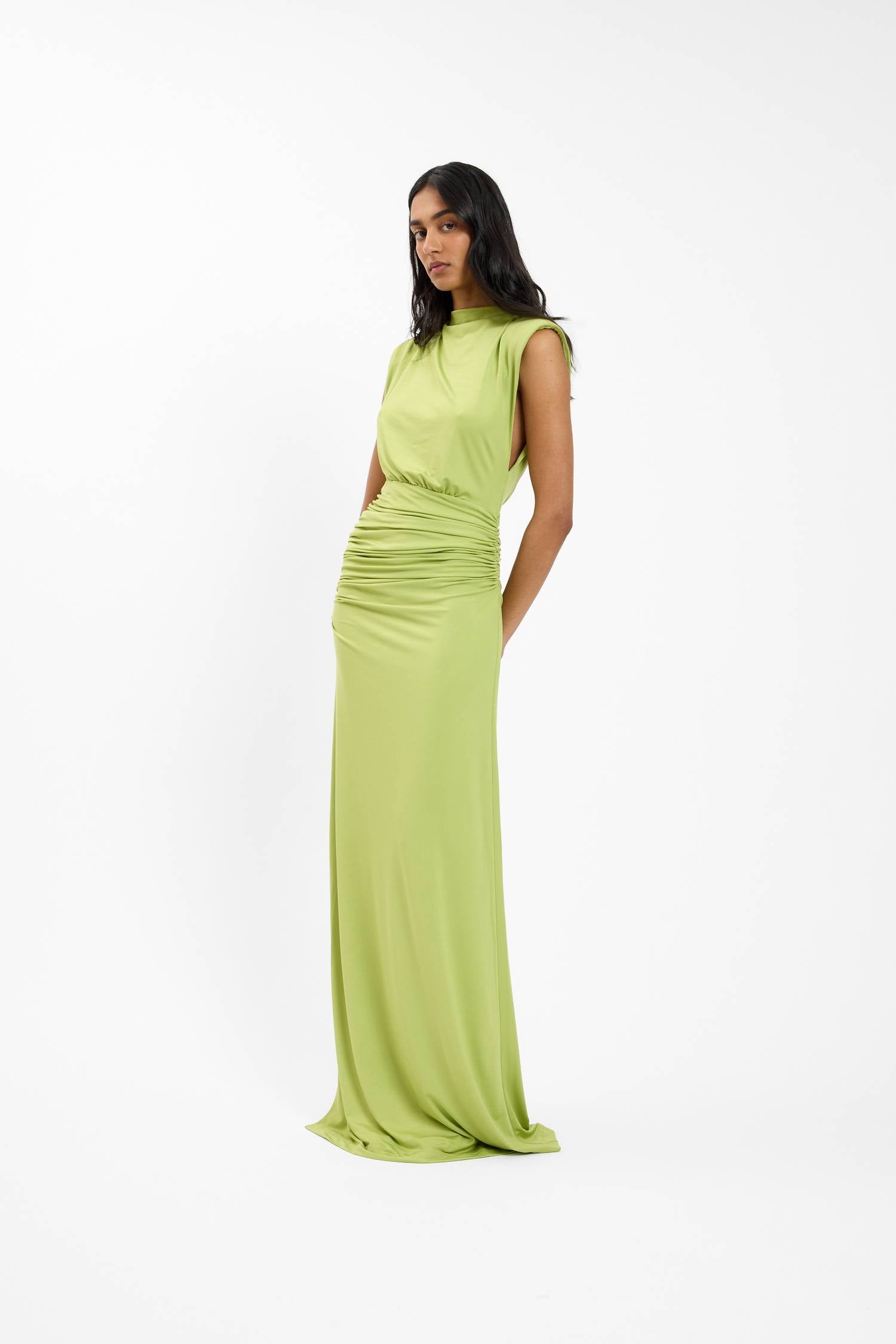 Structured Shoulder Gown | Emerald