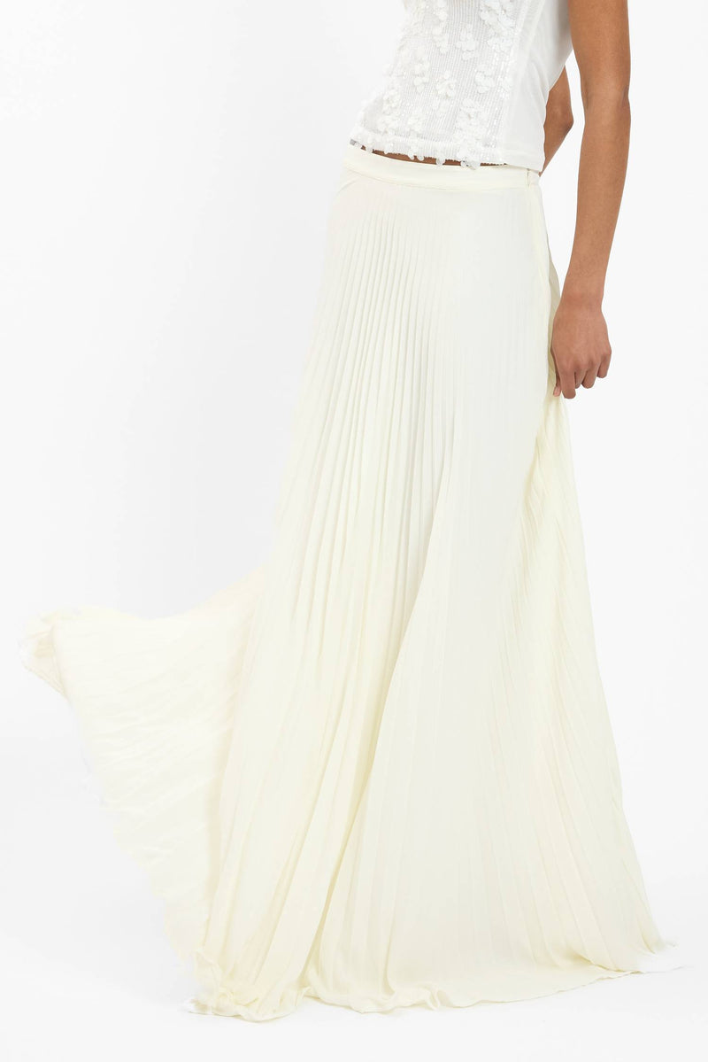 Sunray Pleat Maxi Skirt | Ivory
