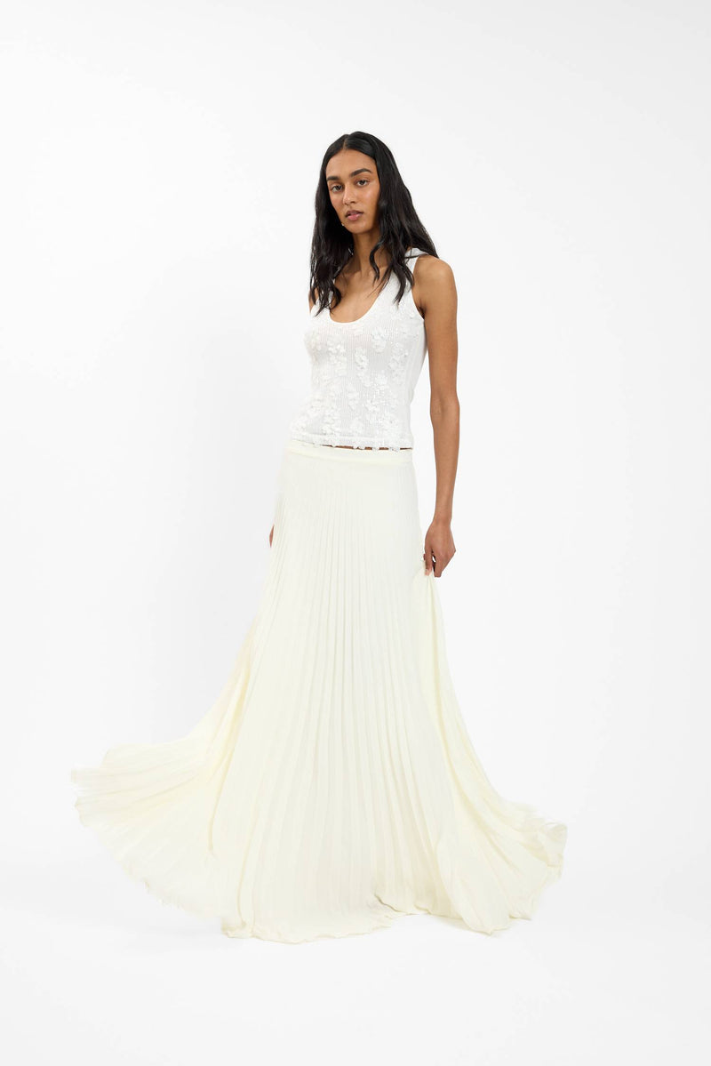 Sunray Pleat Maxi Skirt | Ivory