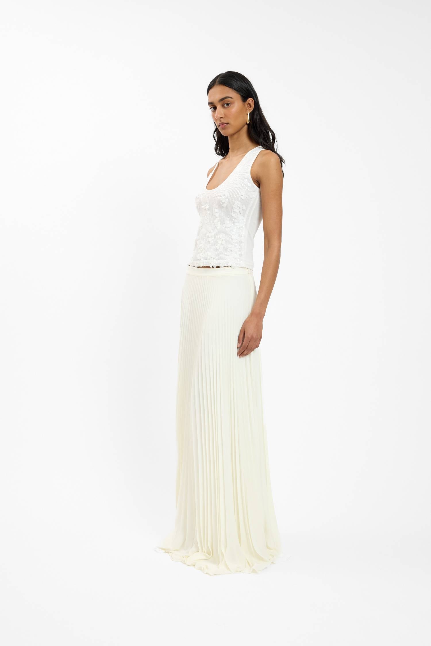 Sunray Pleat Maxi Skirt | Ivory