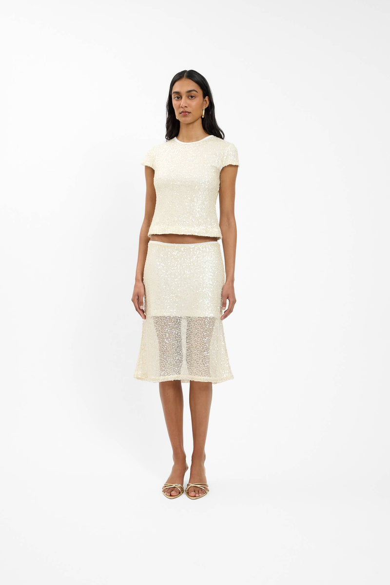 Fitted Tee | Mesh Ivory Sequin