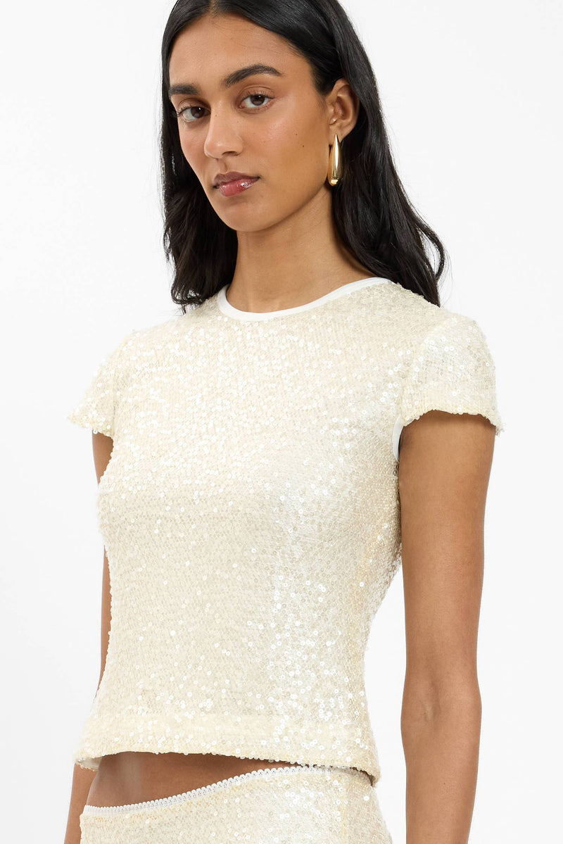 Fitted Tee | Mesh Ivory Sequin