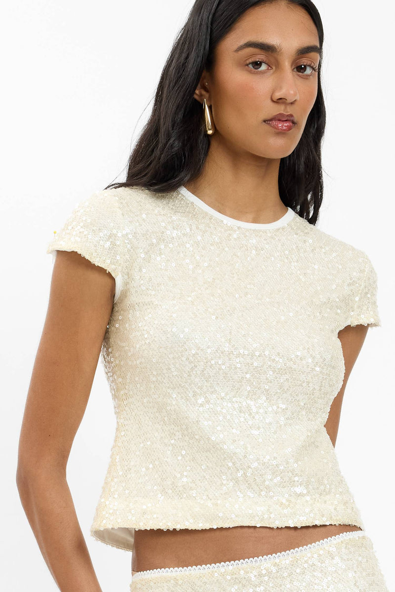 Fitted Tee | Mesh Ivory Sequin