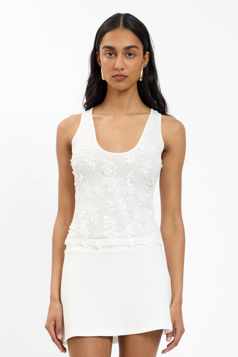 Tank Top Mesh | White Sequin