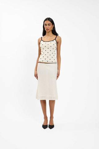 Midi Skirt | Mesh Ivory Polka