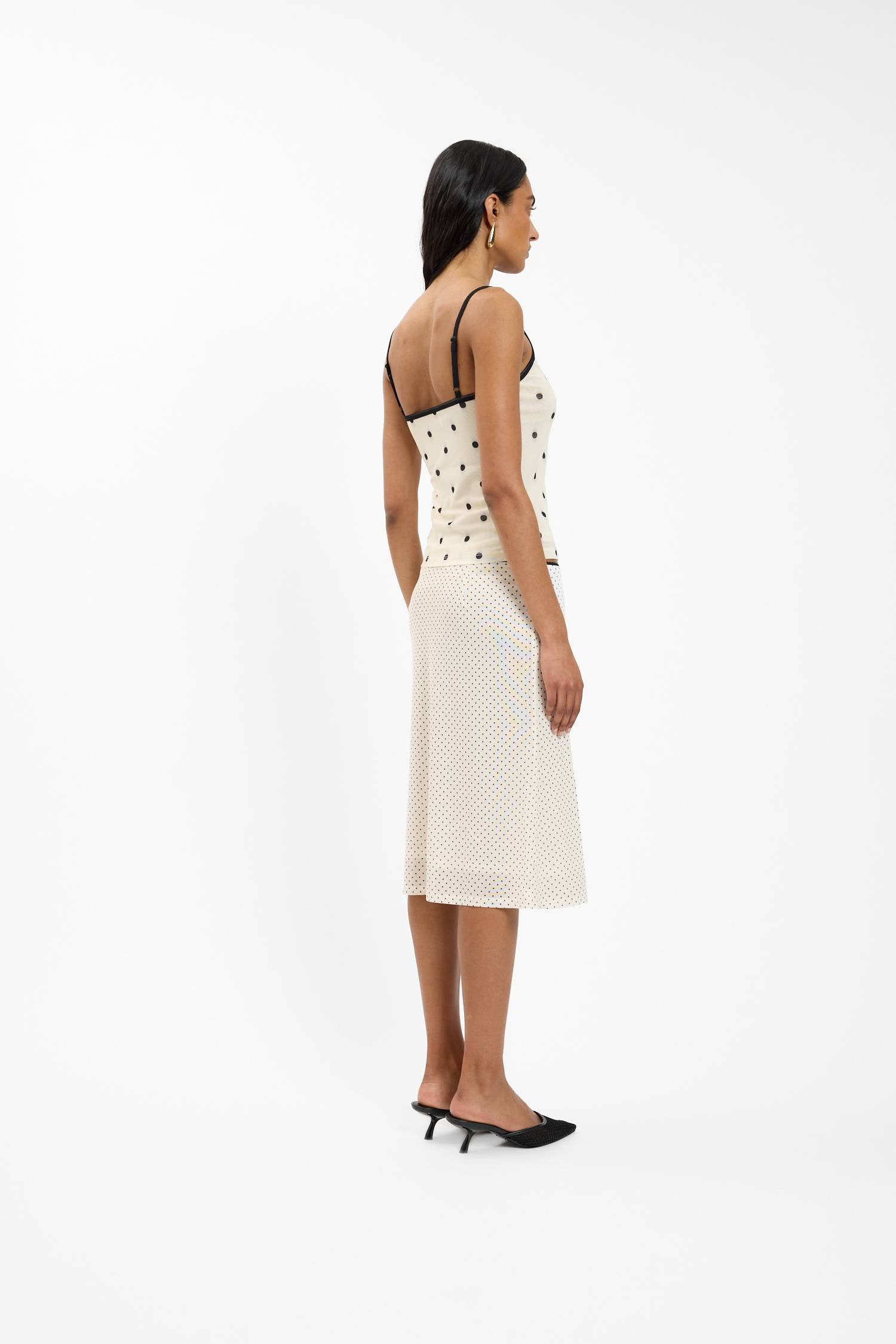 Midi Skirt | Mesh Ivory Polka