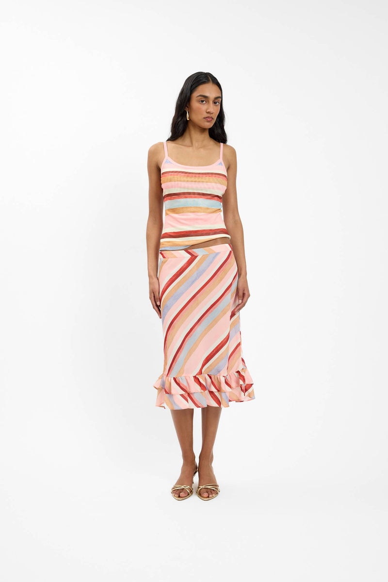 Frill Midi Skirt | Blush Stripe