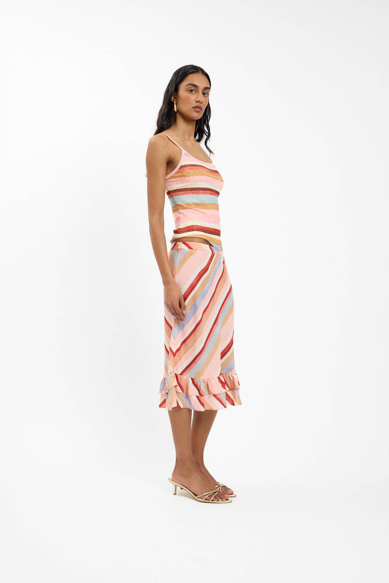 Frill Midi Skirt | Blush Stripe