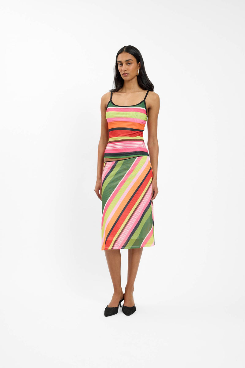 Midi Skirt | Mesh Emerald Stripe