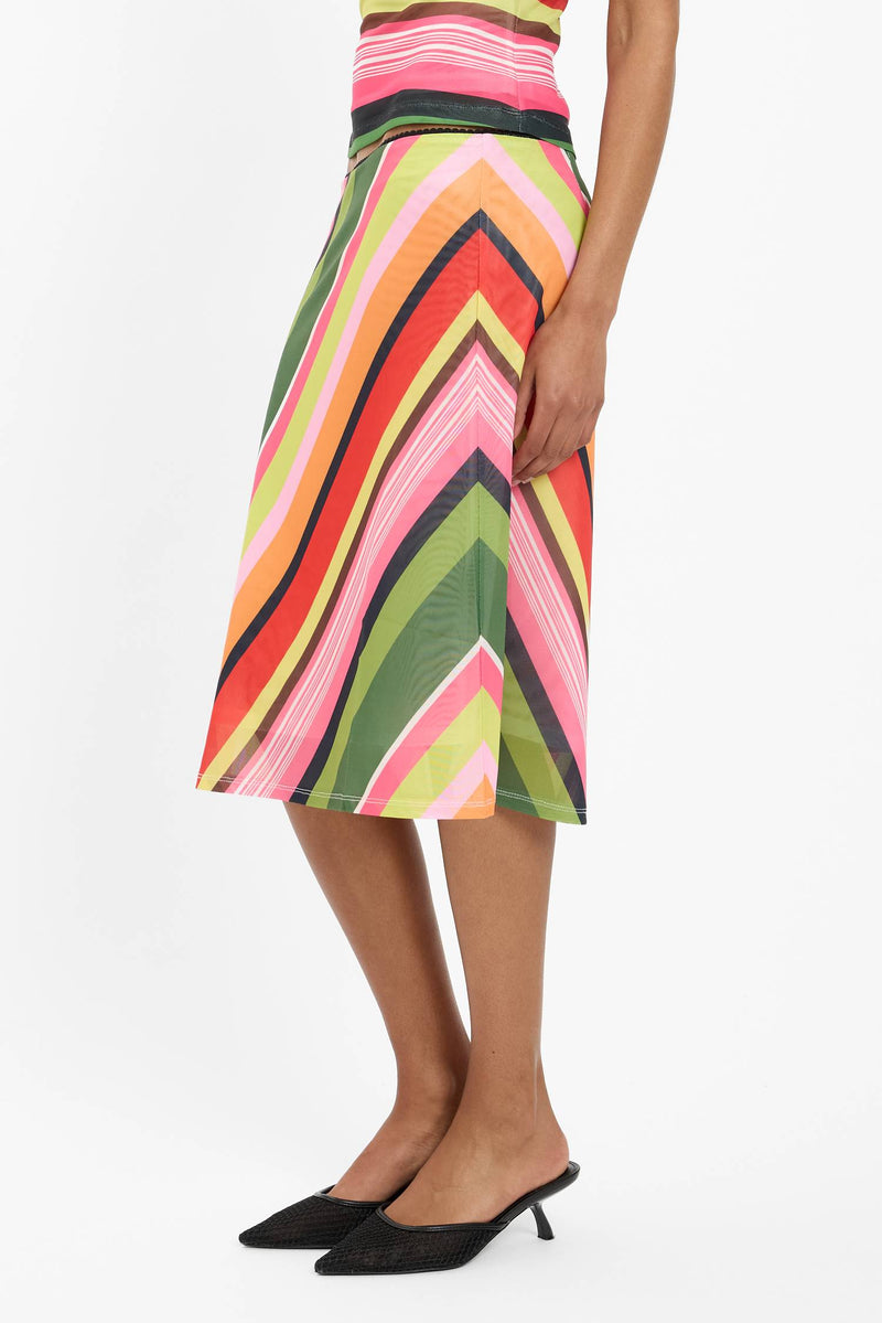 Midi Skirt | Mesh Emerald Stripe