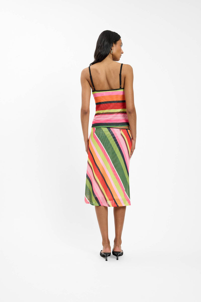 Midi Skirt | Mesh Emerald Stripe