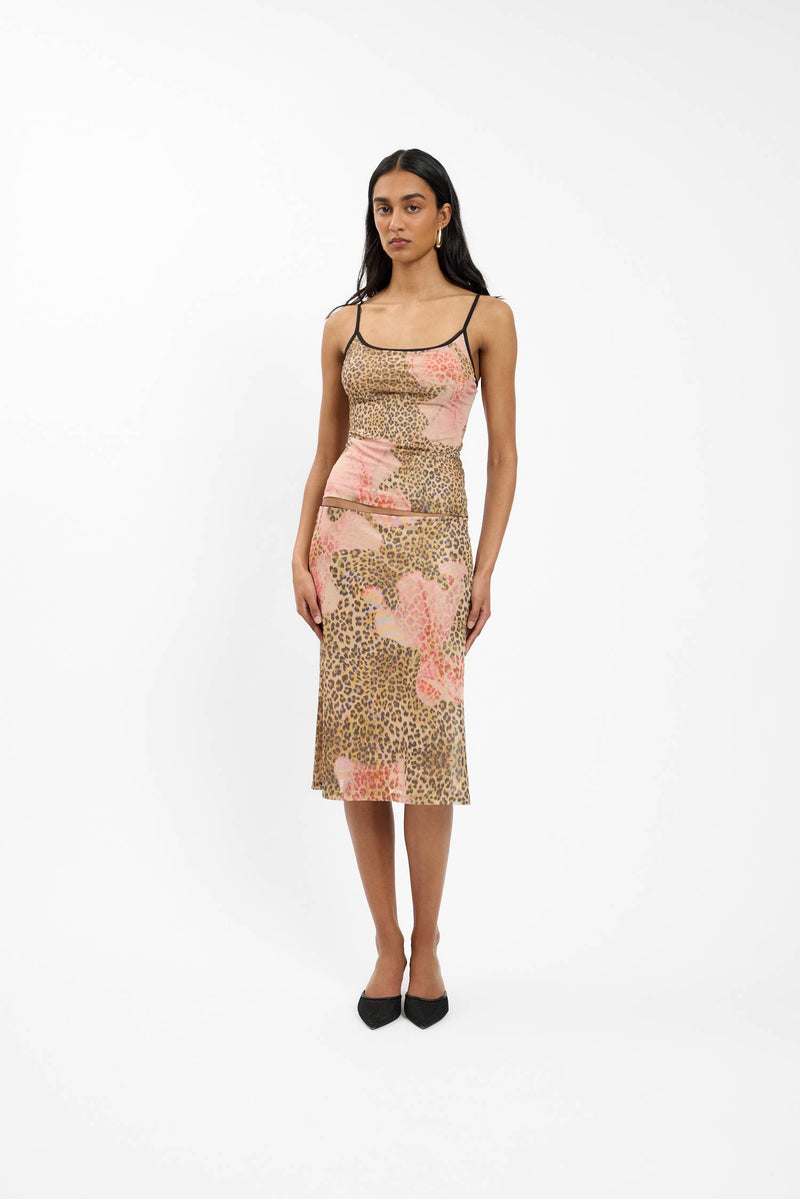 Midi Skirt | Mesh Leopard