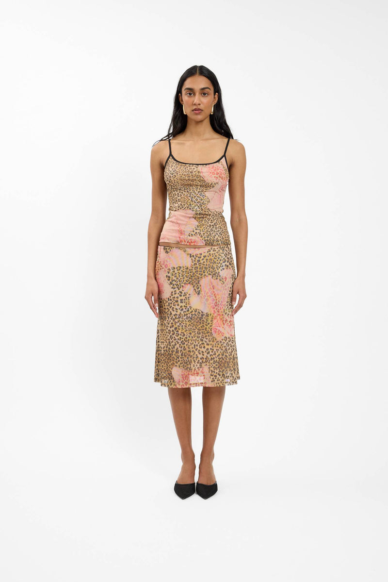 Midi Skirt | Mesh Leopard