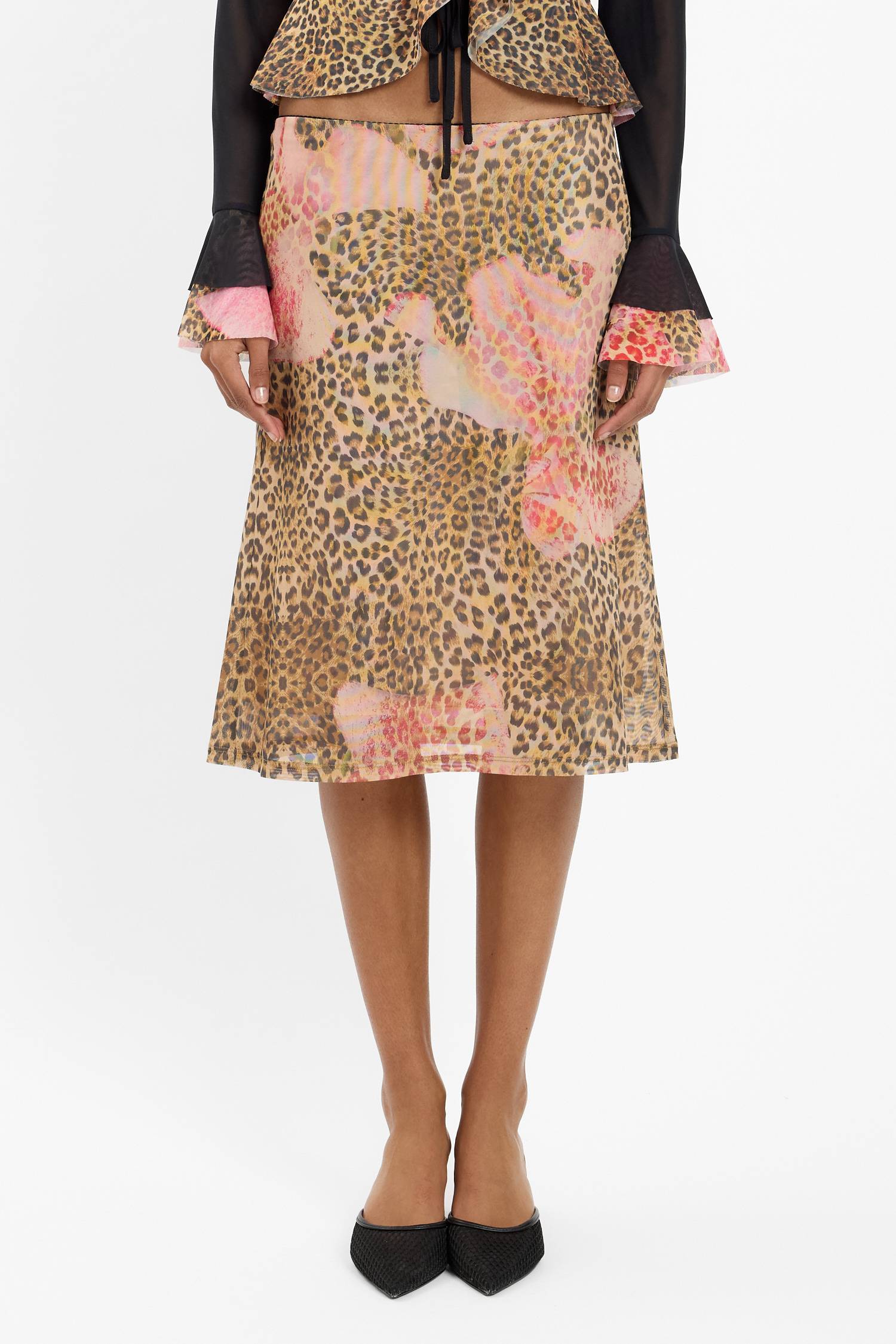 Midi Skirt | Mesh Leopard