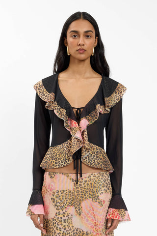 Frill Cardigan | Mesh Leopard