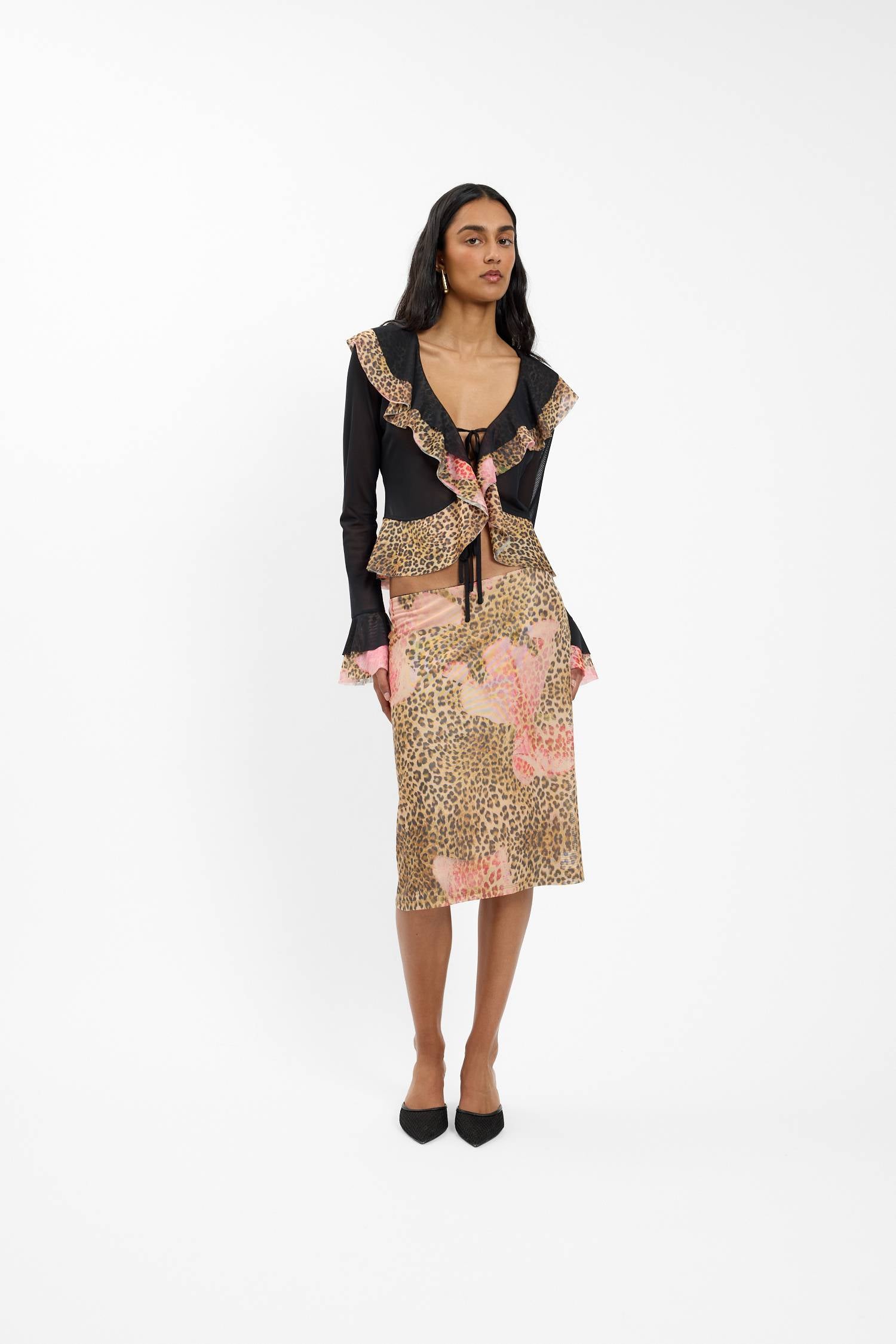 Frill Cardigan | Mesh Leopard
