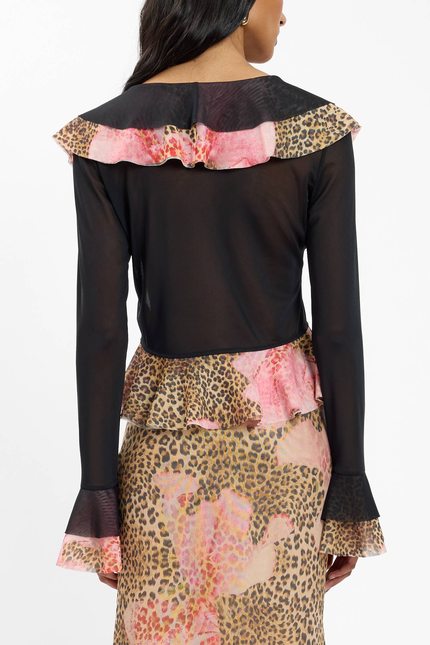 Frill Cardigan | Mesh Leopard