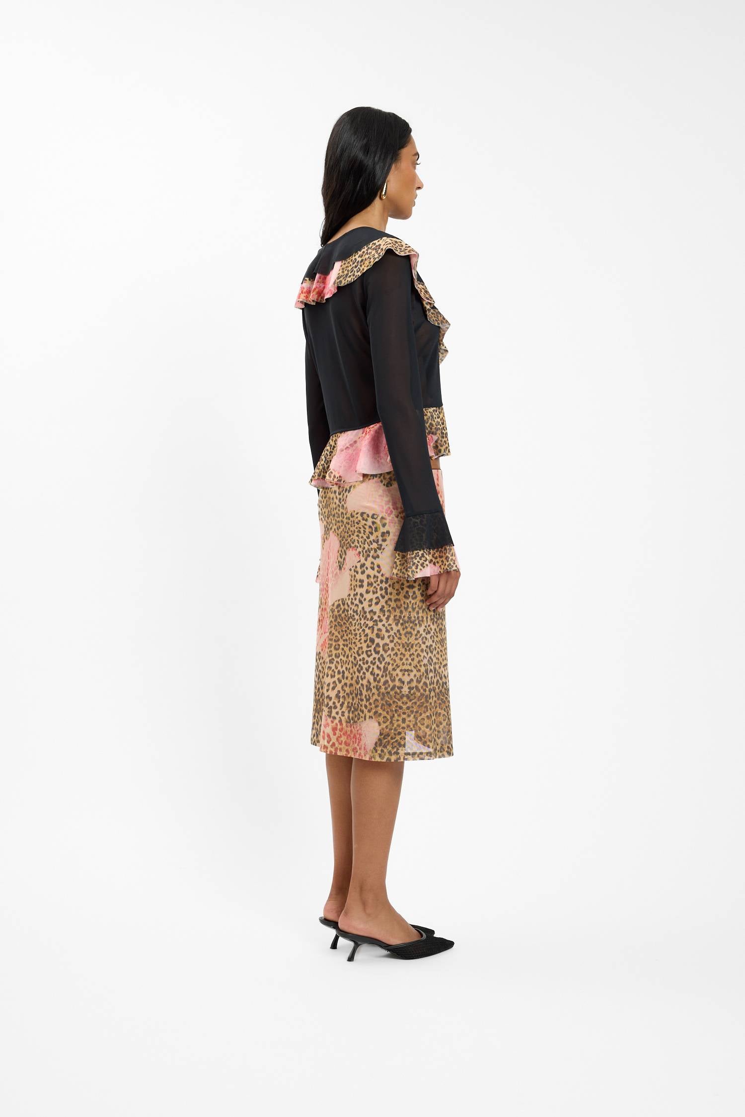 Frill Cardigan | Mesh Leopard