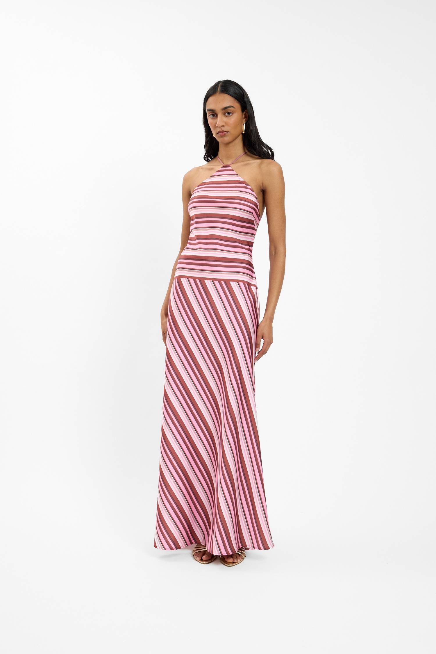 Halter Maxi Dress | Magenta Stripe