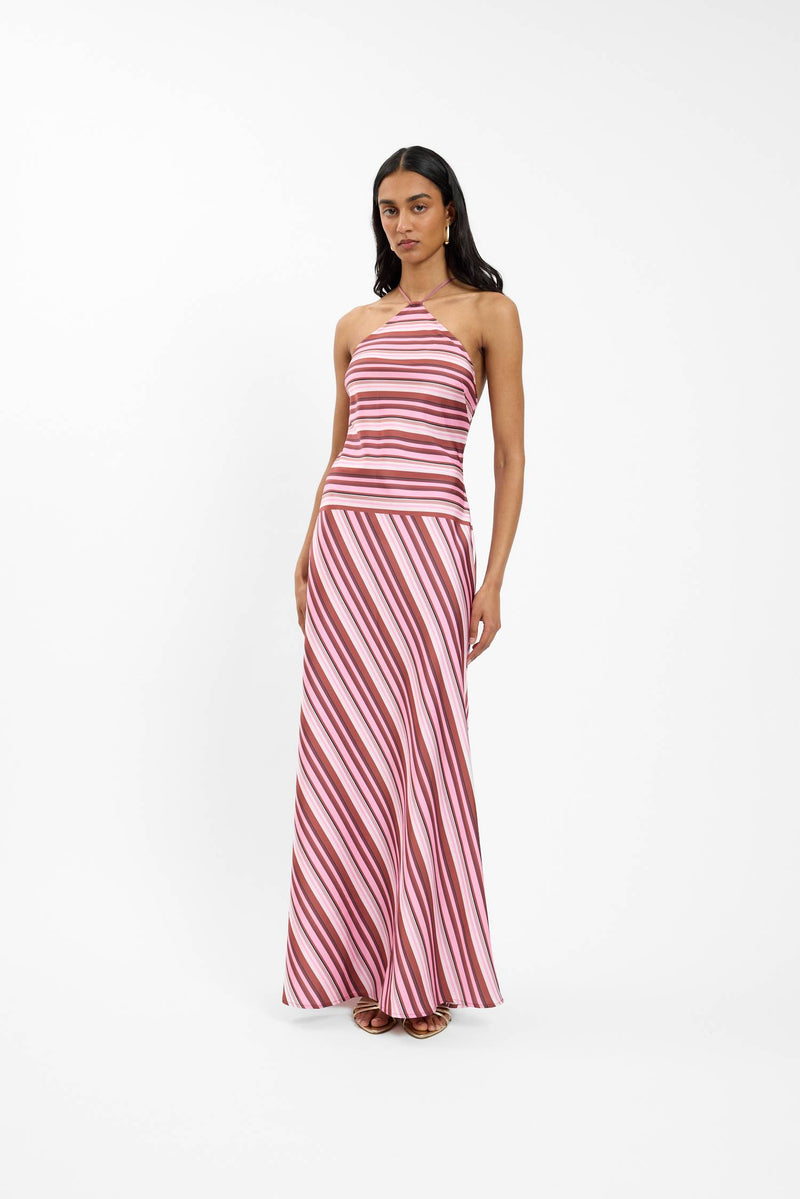 Halter Maxi Dress | Magenta Stripe