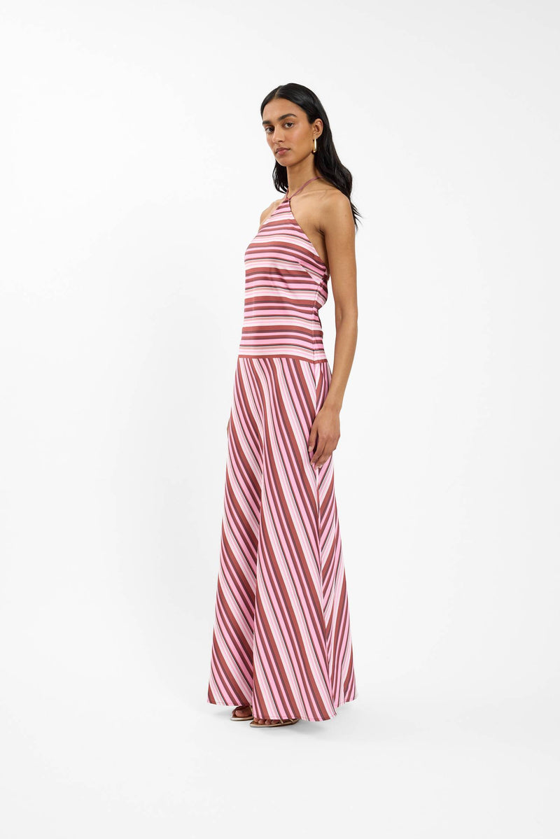Halter Maxi Dress | Magenta Stripe