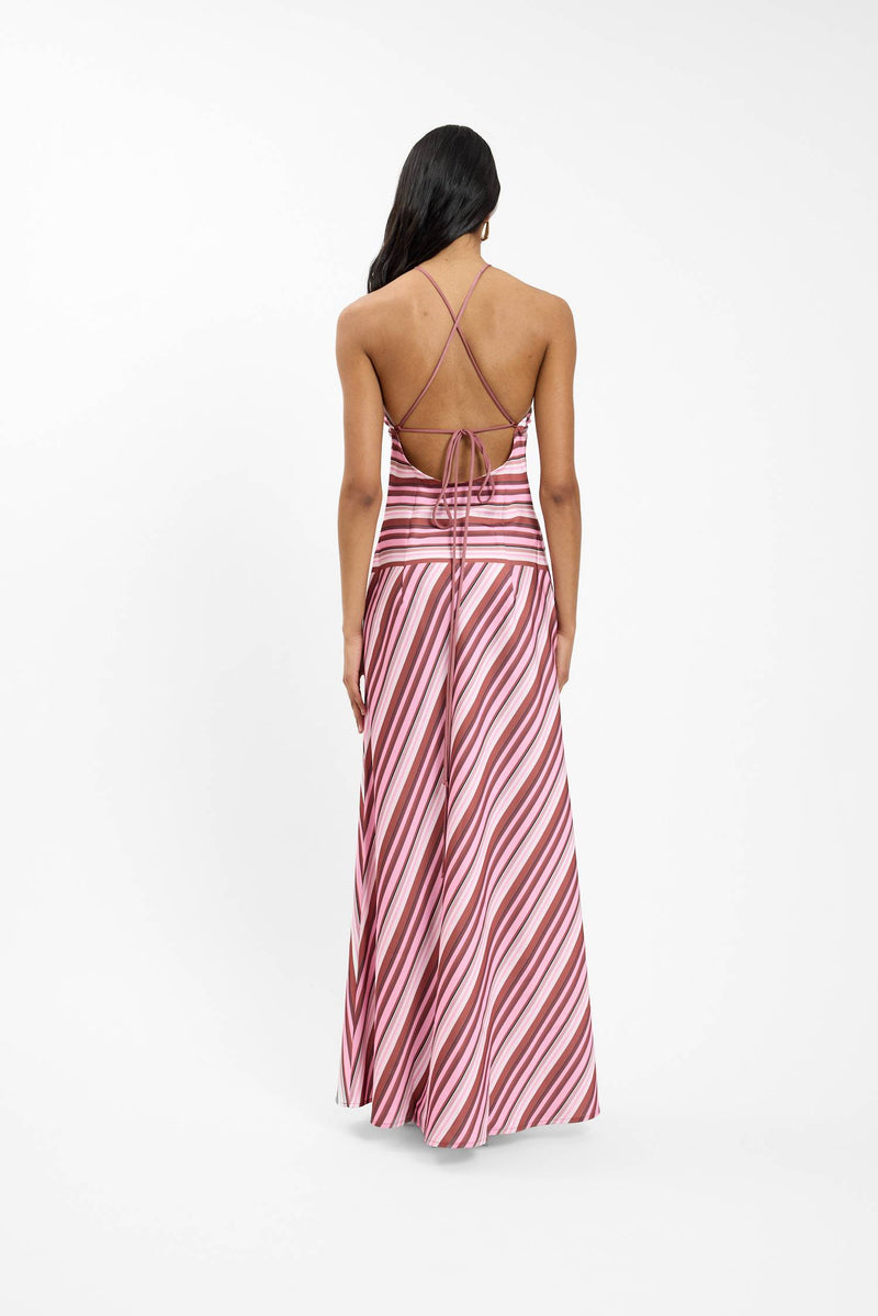 Halter Maxi Dress | Magenta Stripe