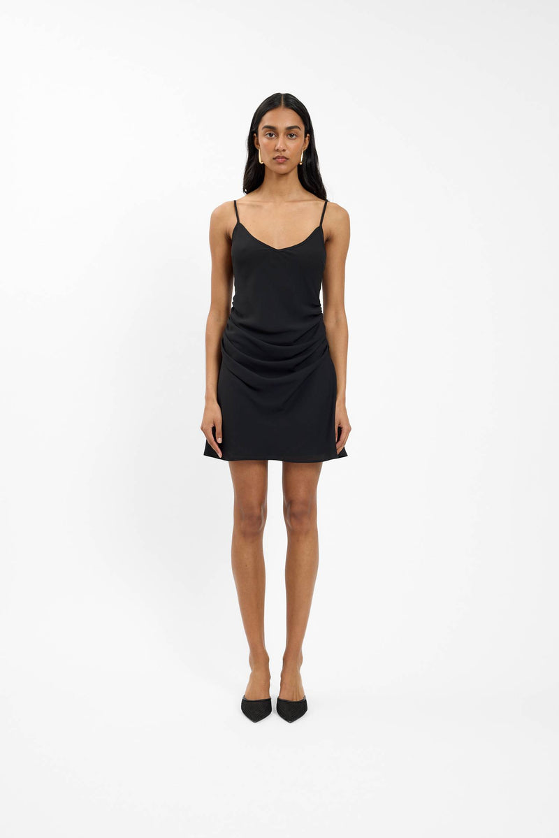 Georgette Draped Mini Dress | Black