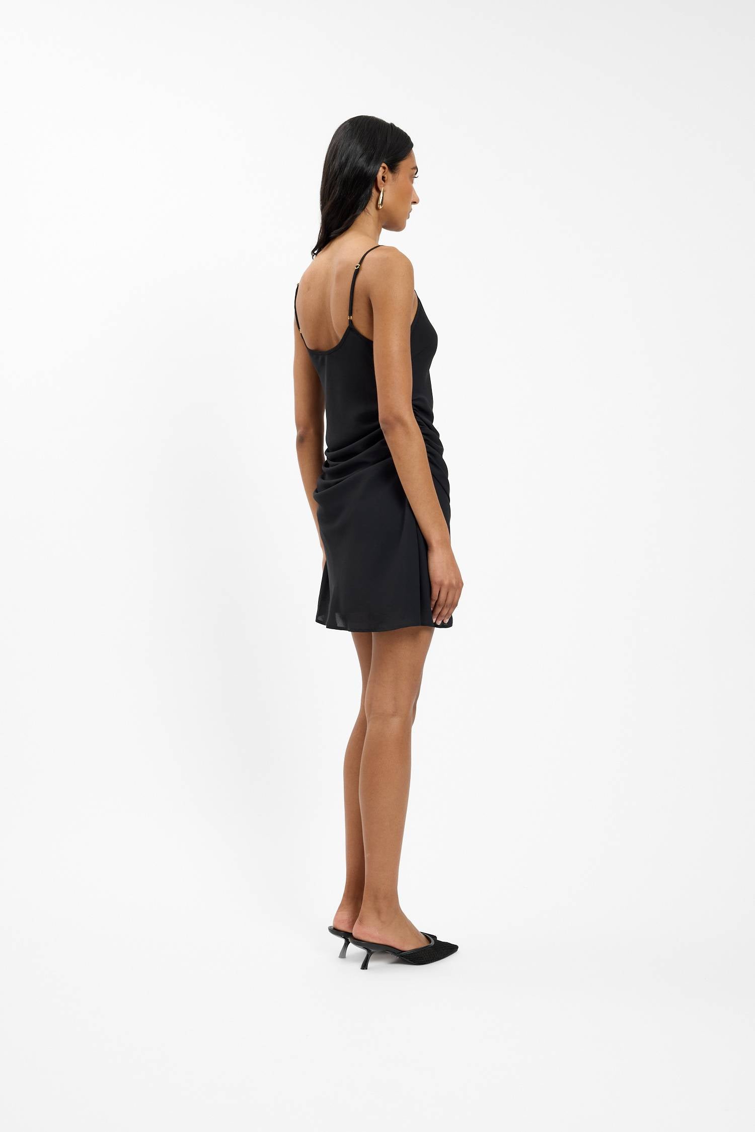 Pre-order: Georgette Draped Mini Dress | Black