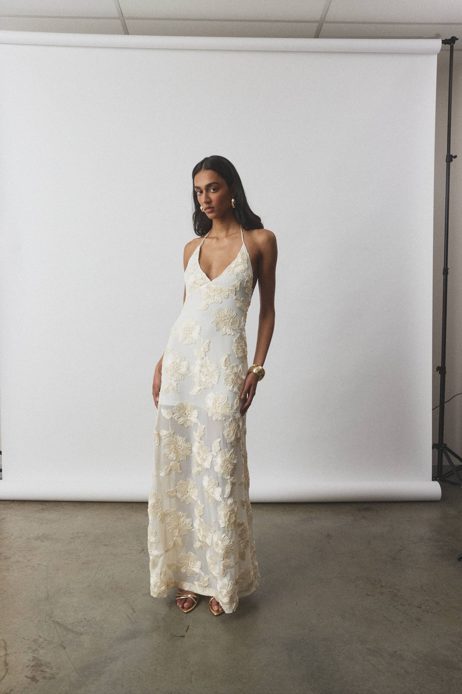 Embellished Halter Maxi Dress | Ivory WITH HARPER LU Embellished Halter Maxi Dress | Ivory WITH HARPER LU