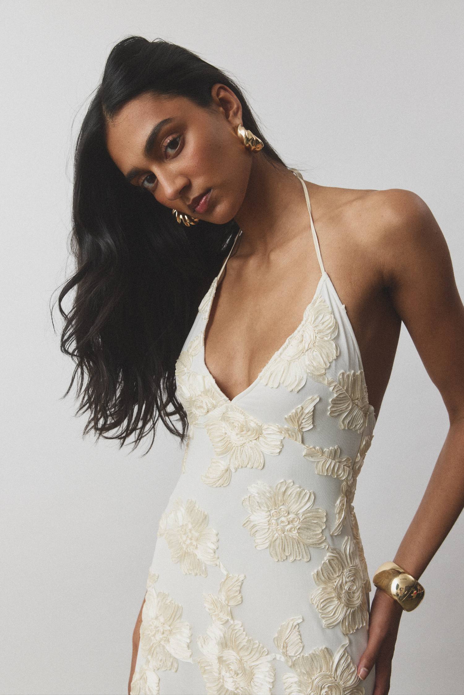 Embellished Halter Maxi Dress | Ivory