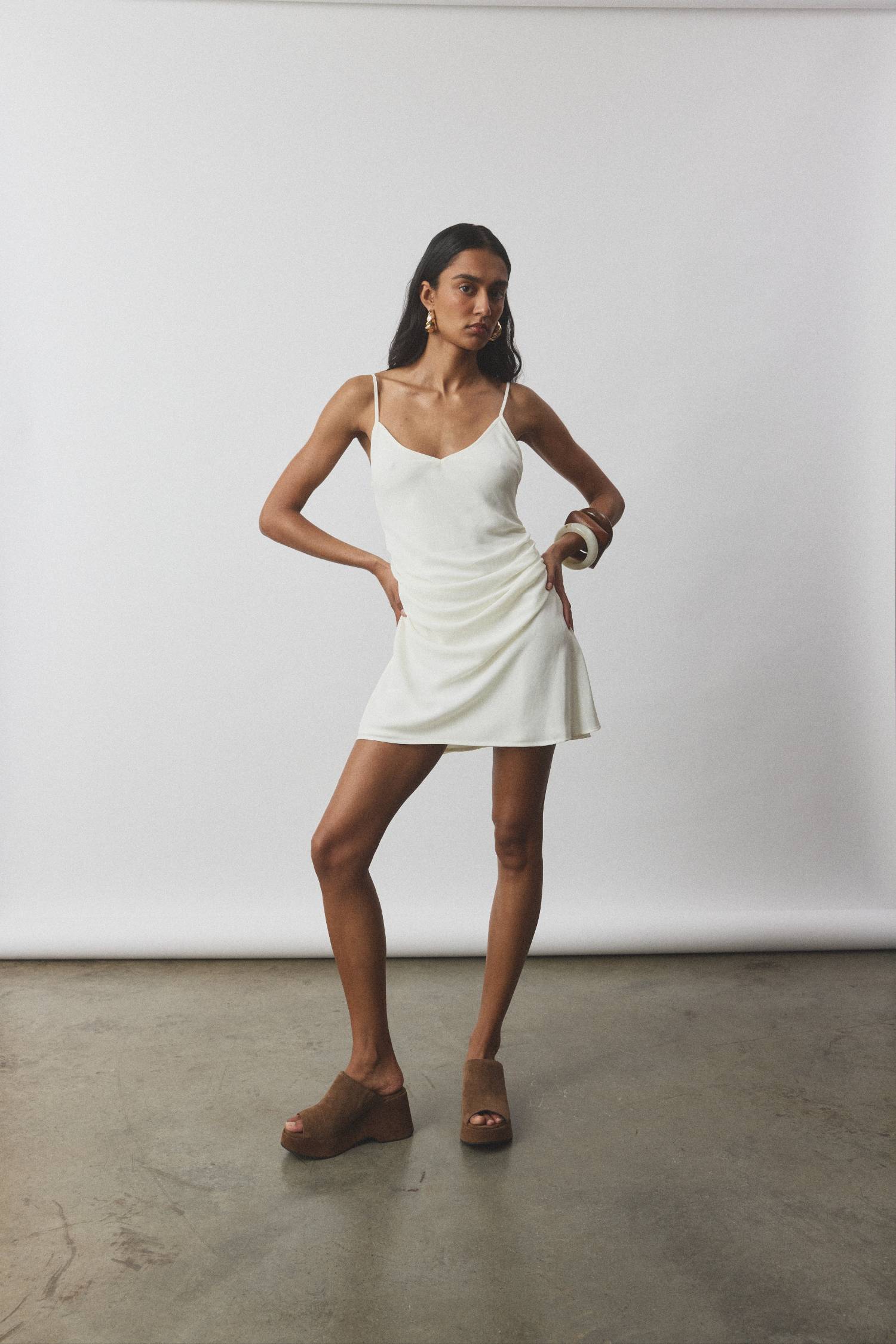 Georgette Draped Mini Dress | White