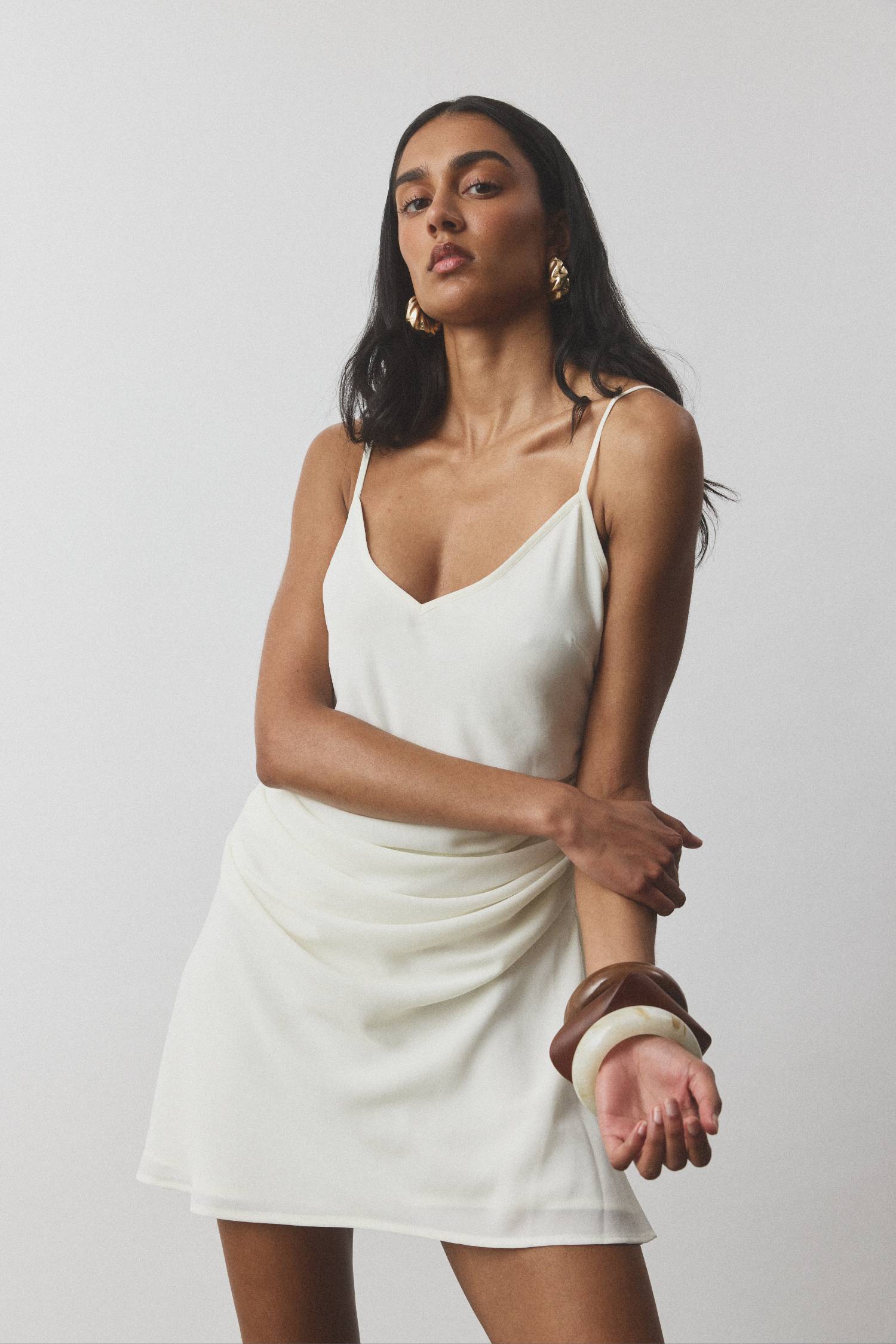 Georgette Draped Mini Dress | White