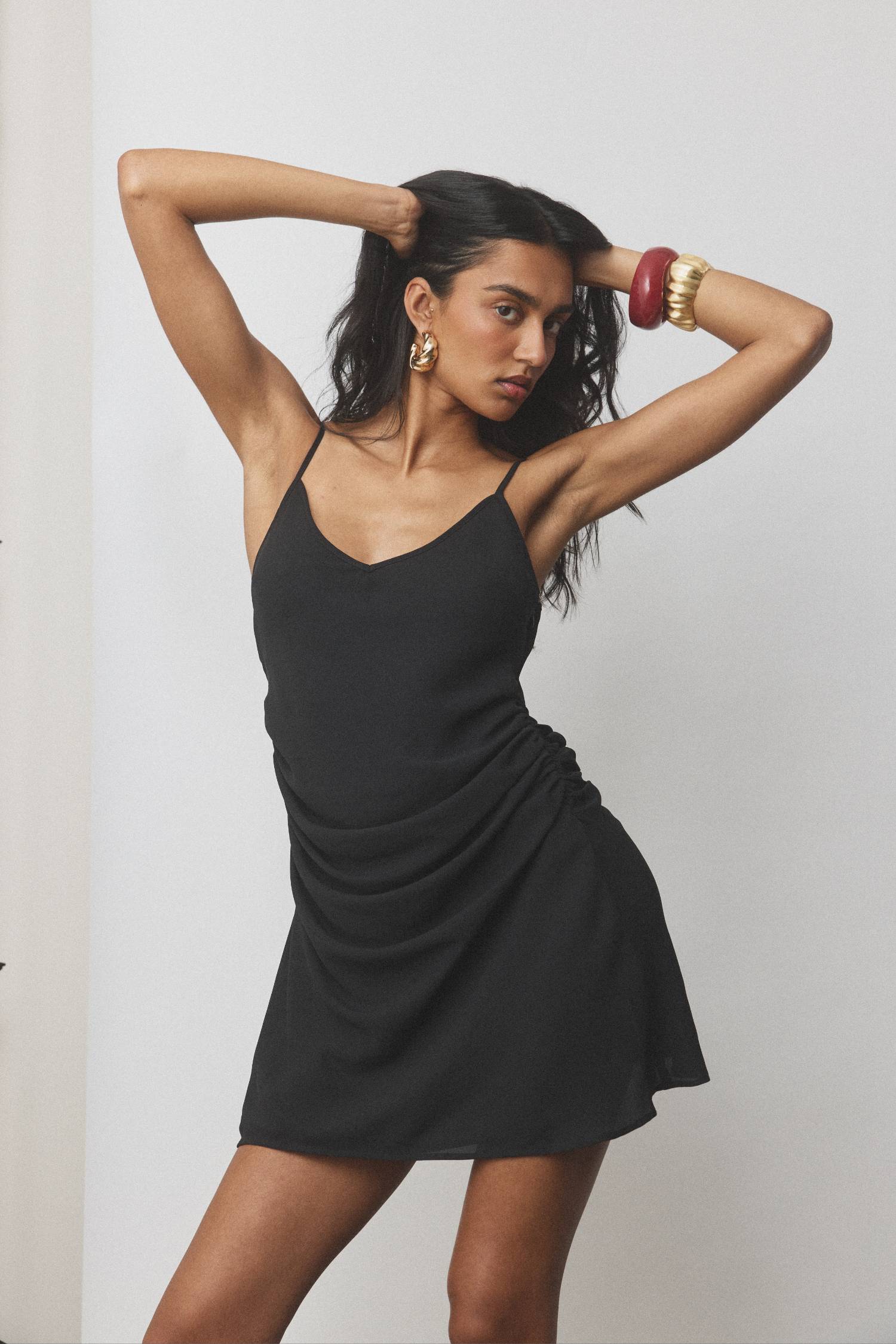 Georgette Draped Mini Dress | Black WITH HARPER LU Georgette Draped Mini Dress | Black WITH HARPER LU