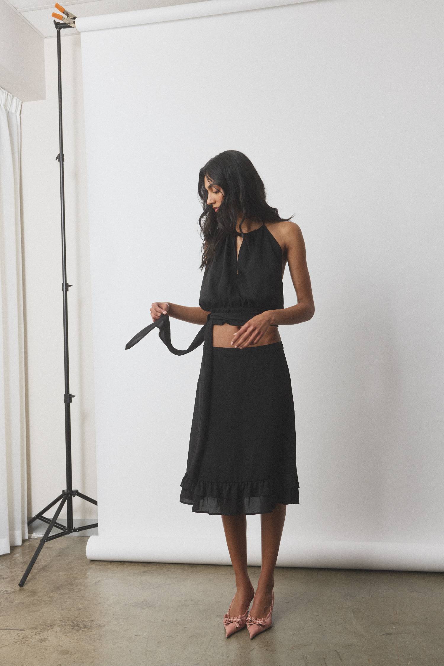 Frill Midi Skirt | Black