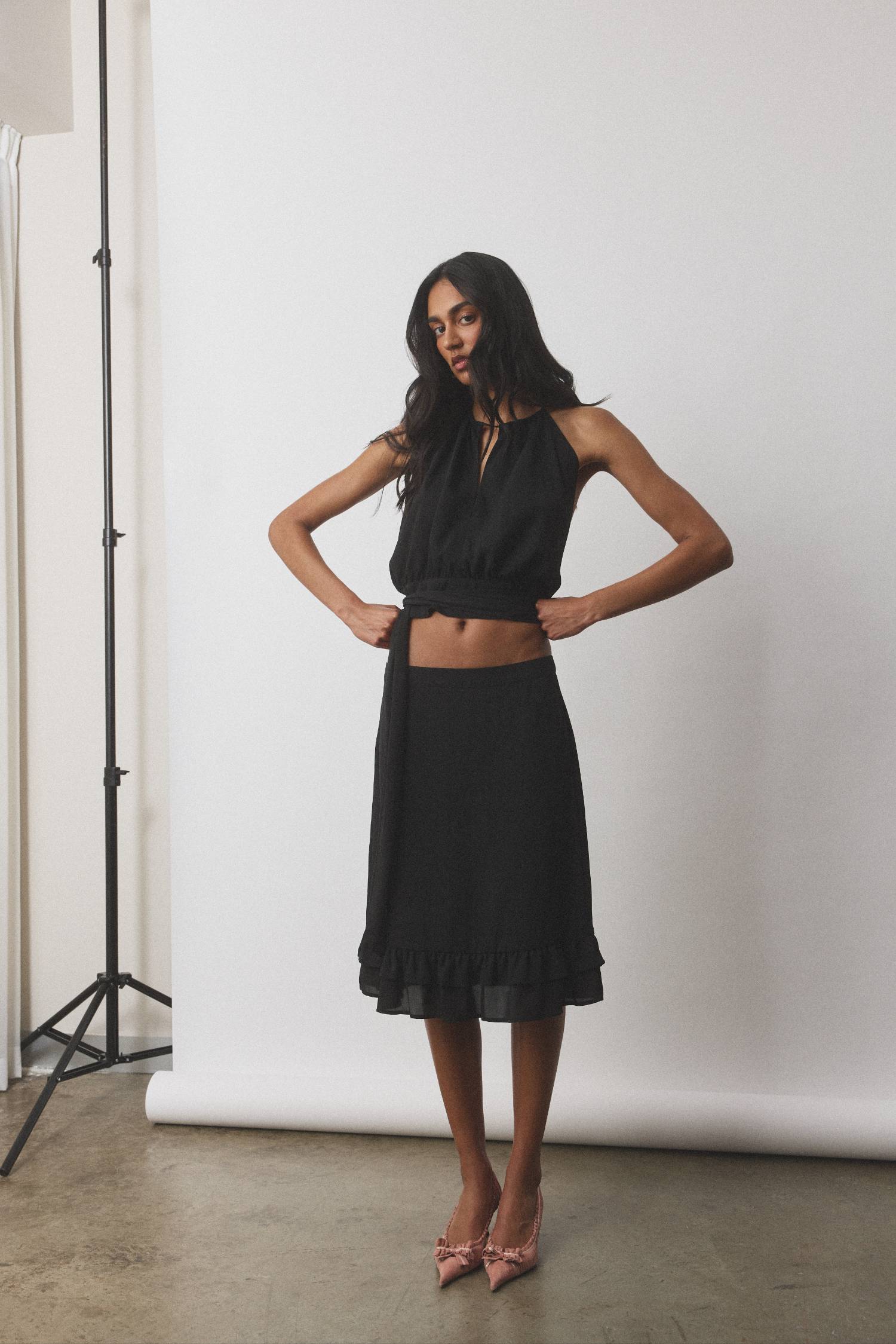 Frill Midi Skirt | Black