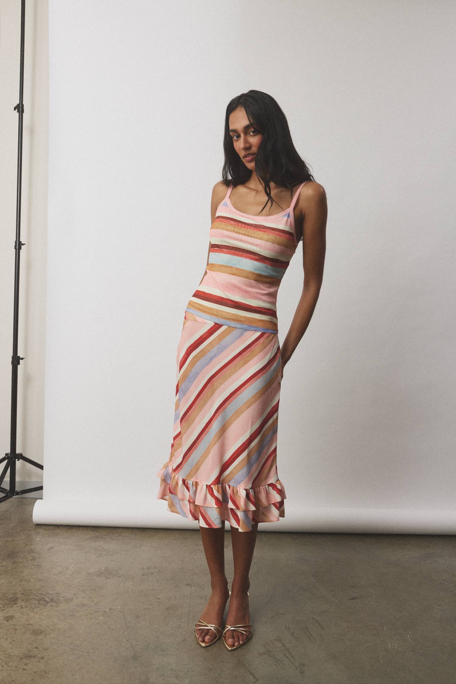 Frill Midi Skirt | Blush Stripe