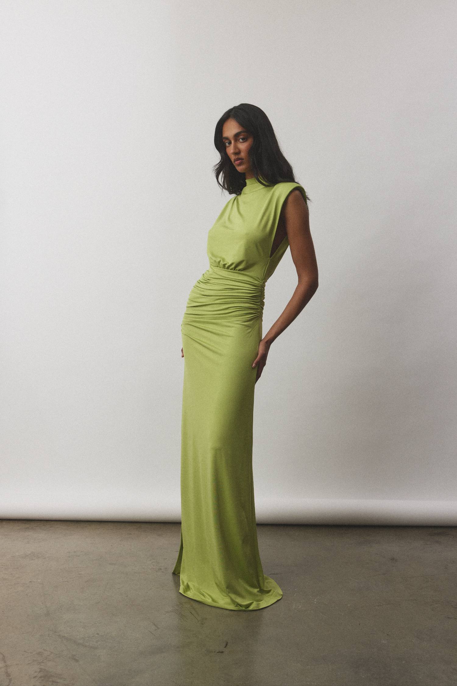 Structured Shoulder Gown | Emerald