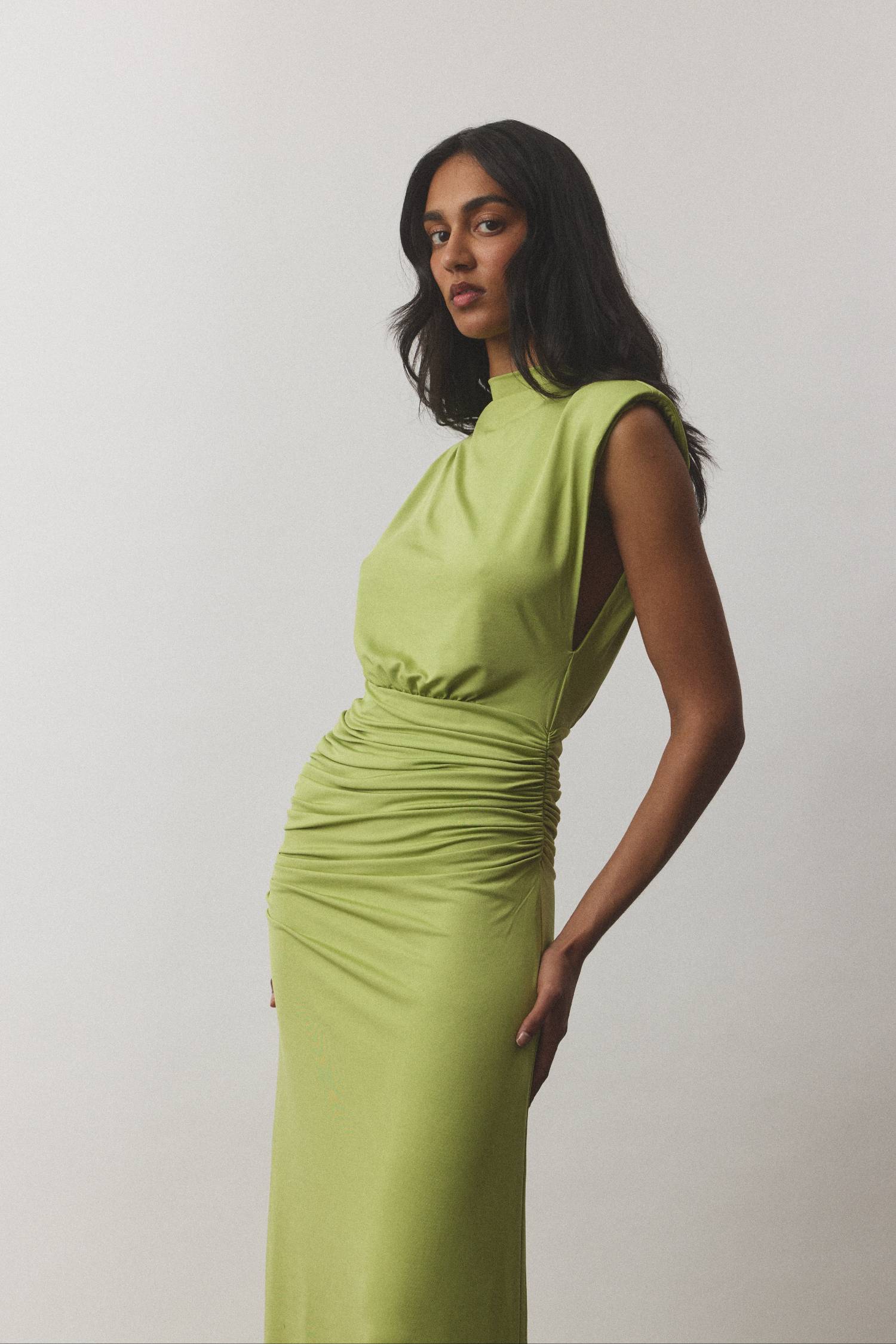 Structured Shoulder Gown | Emerald