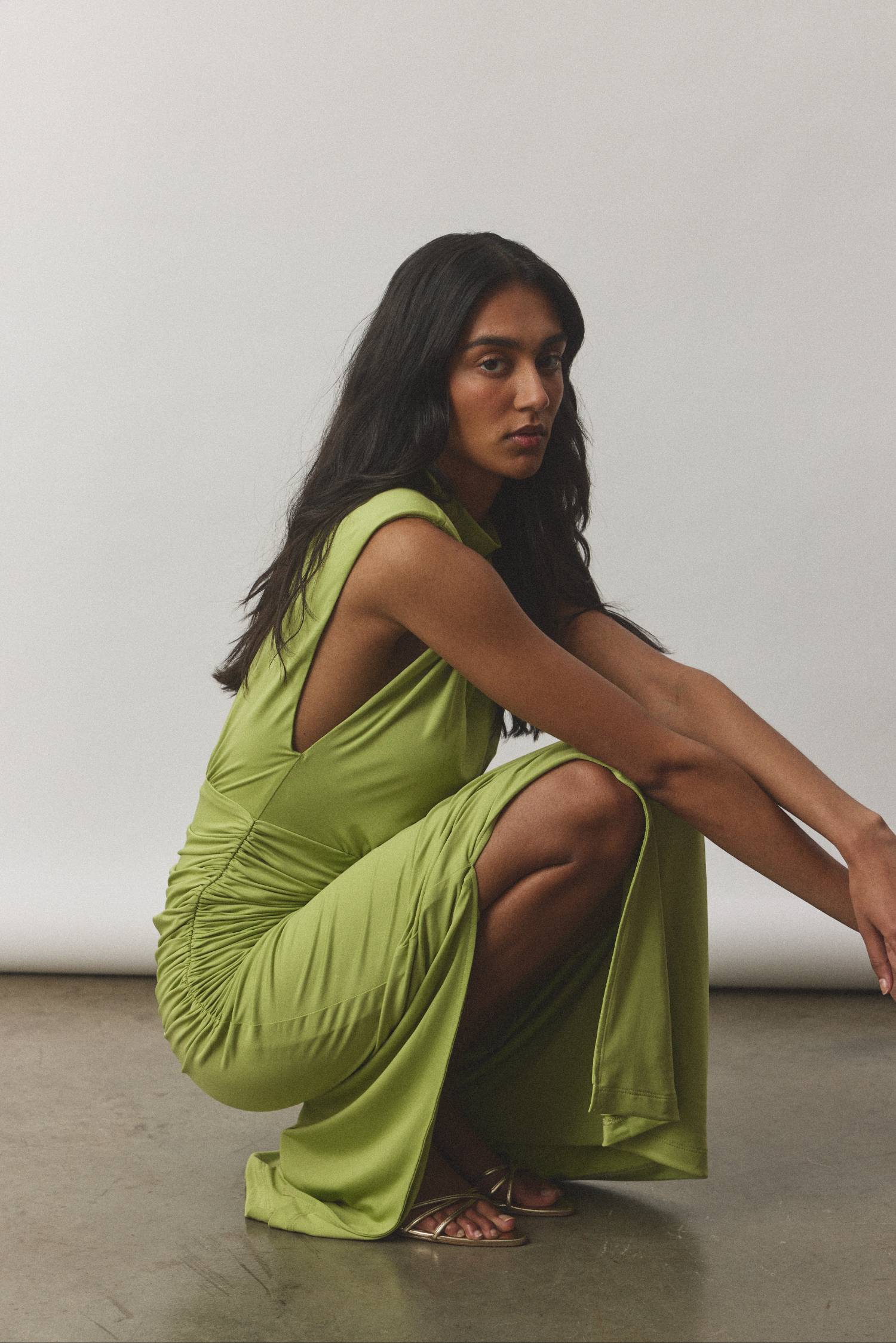 Structured Shoulder Gown | Emerald