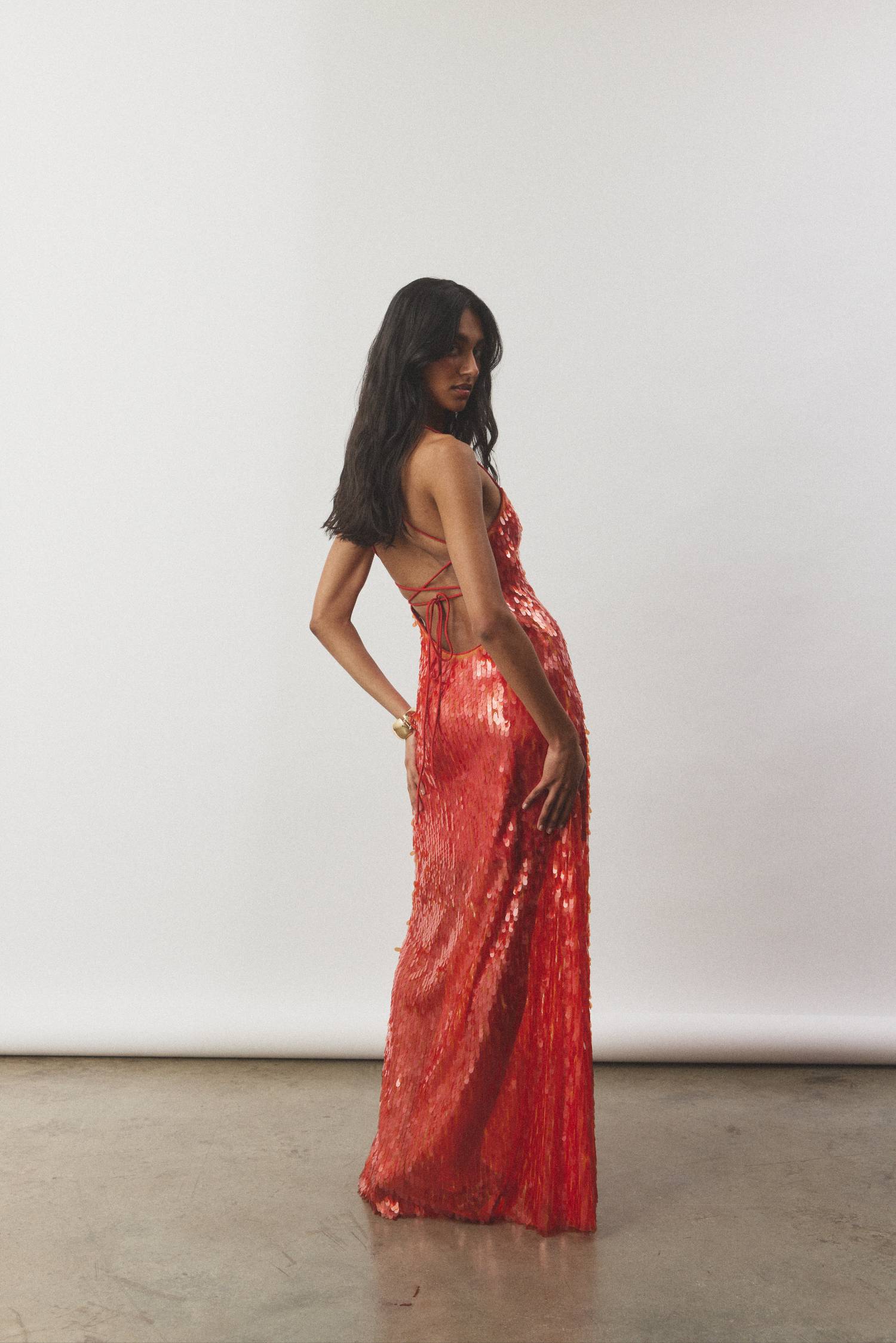 Backless Gown | Burnt Orange Sequin WITH HARPER LU Backless Gown | Burnt Orange Sequin WITH HARPER LU
