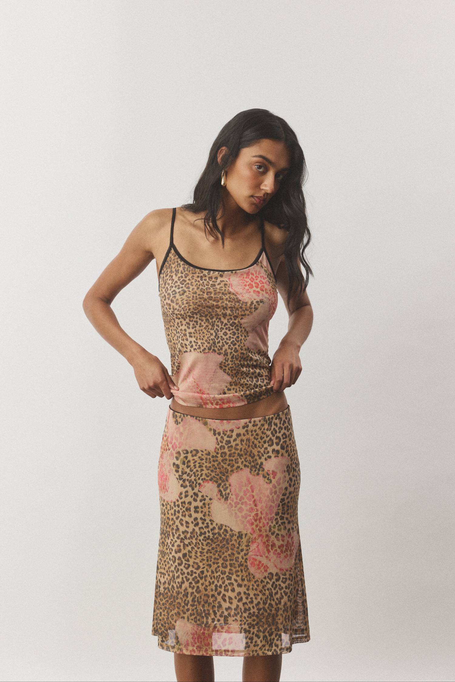 Midi Skirt | Mesh Leopard