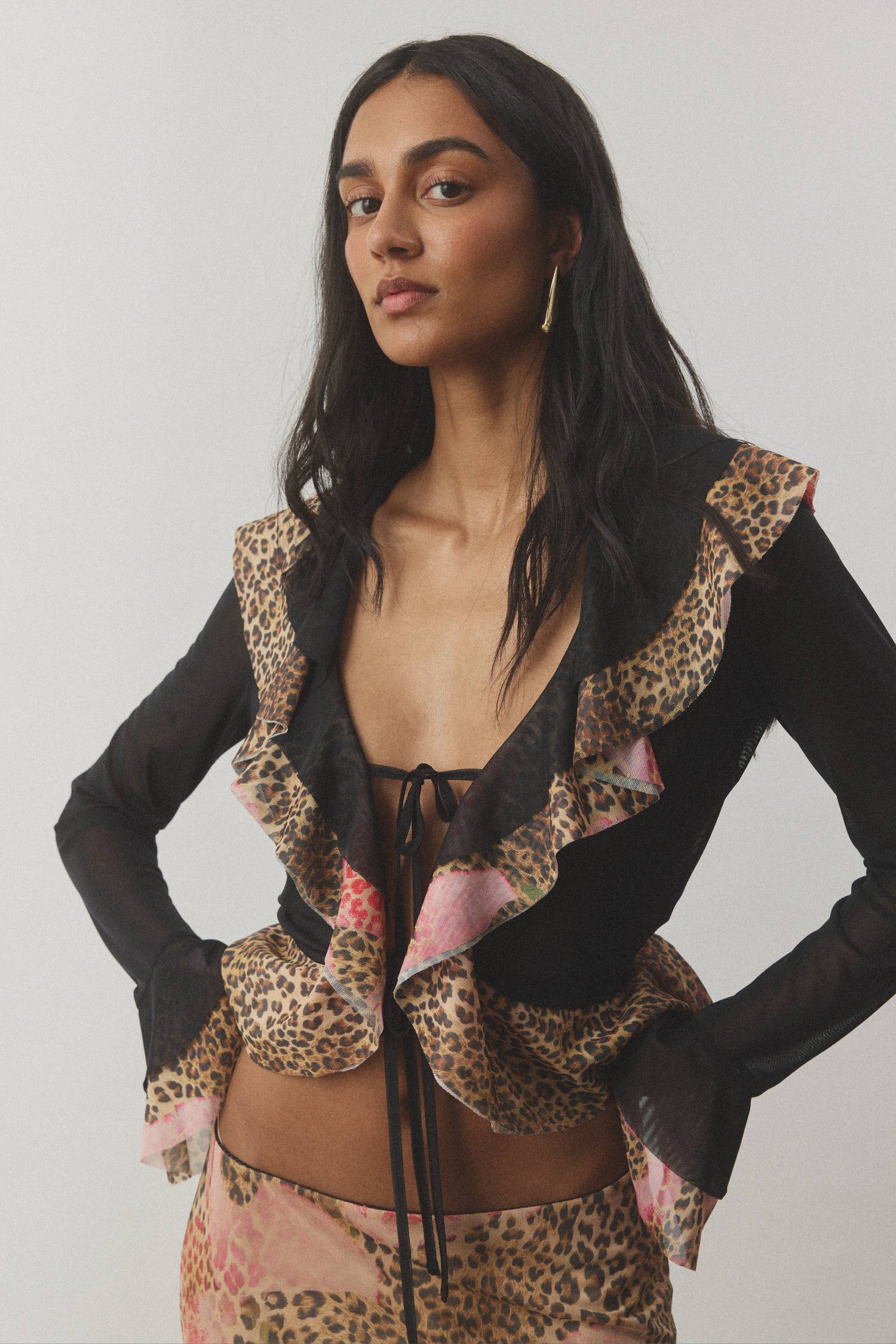 Frill Cardigan | Mesh Leopard