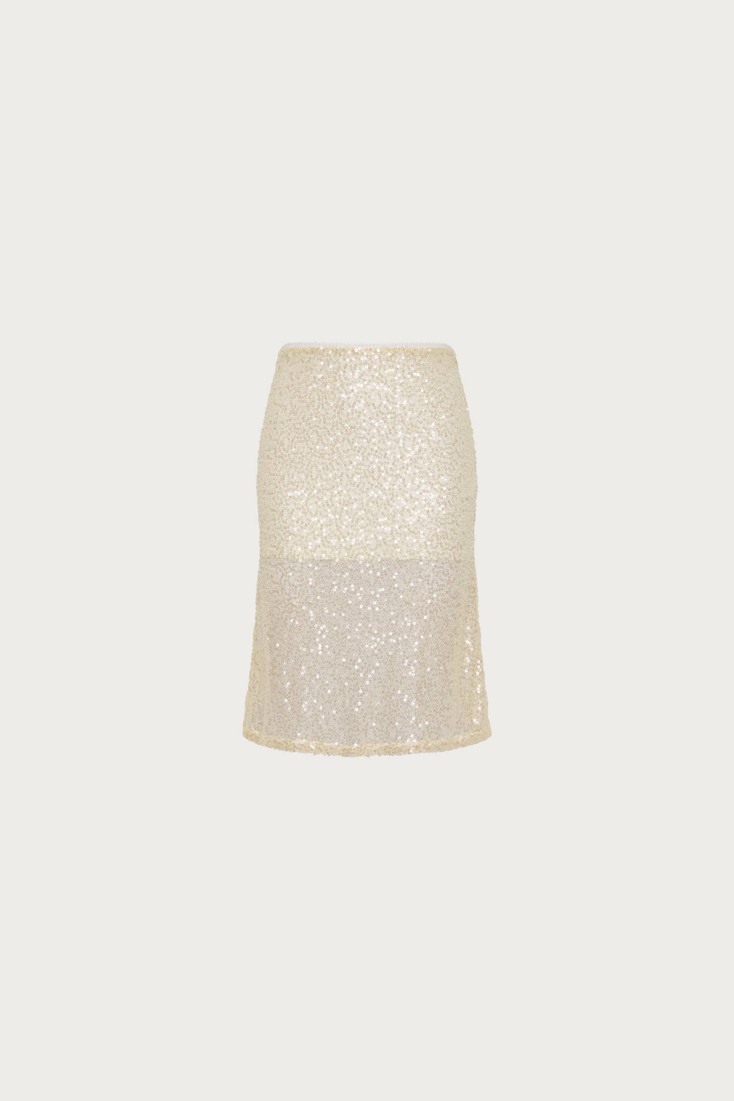 Midi Skirt | Mesh Ivory Sequin