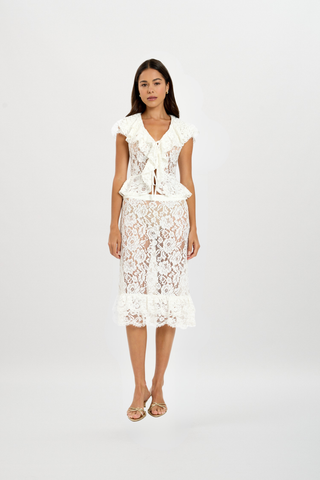 Frill Midi Skirt | White Lace