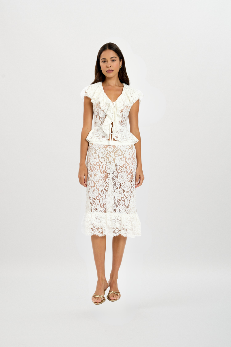 Frill Midi Skirt | White Lace