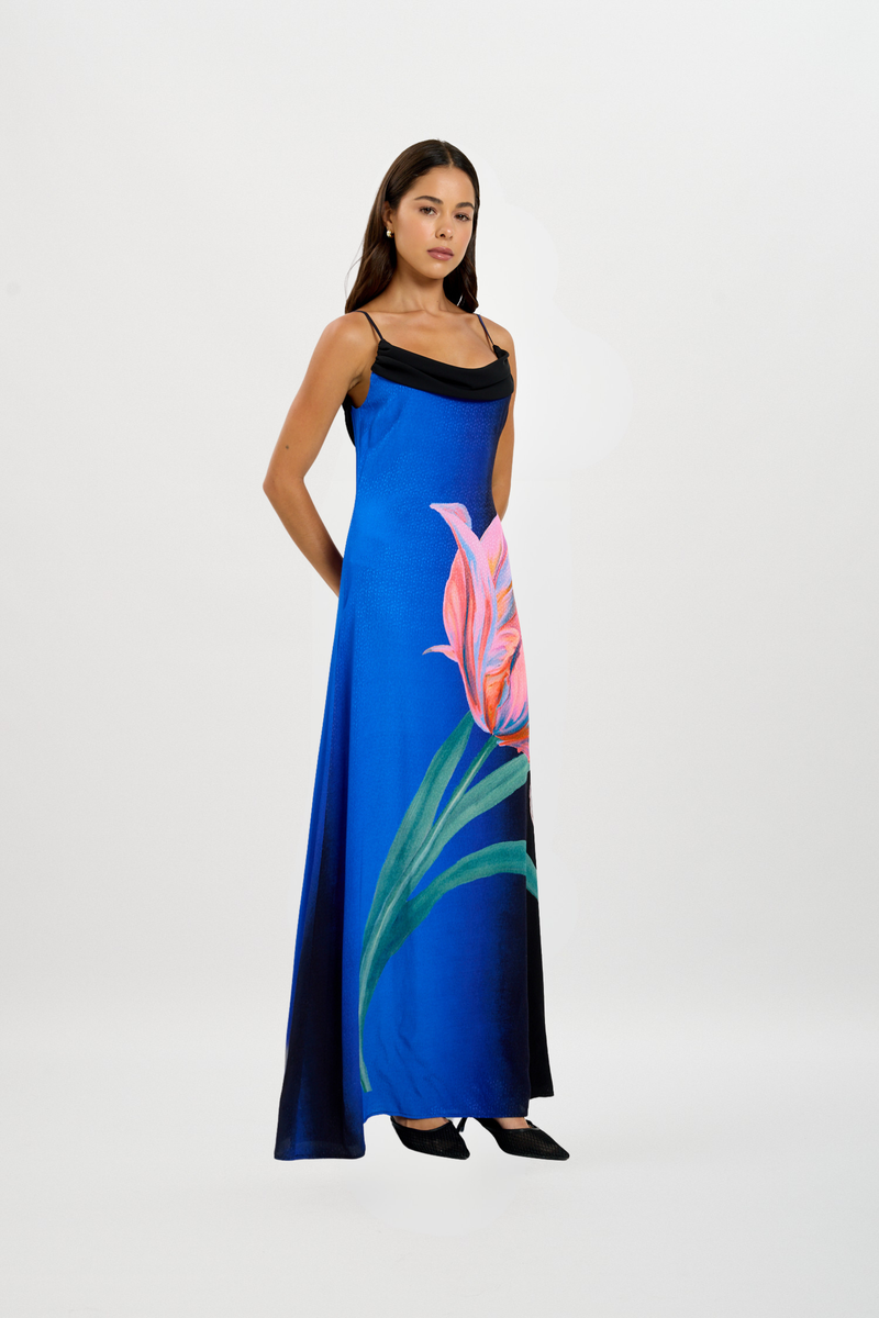 Draped Slip Dress | Cobalt Floral