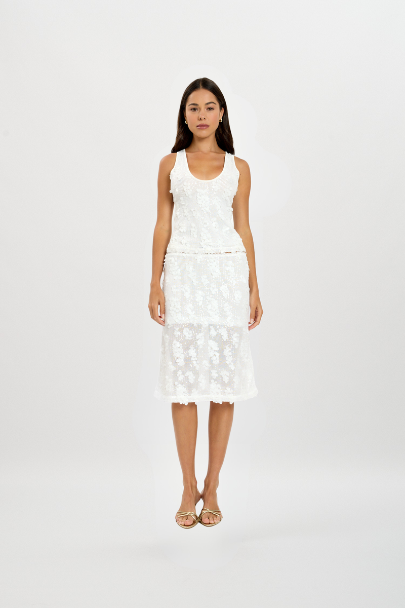 Midi Skirt | White Sequin