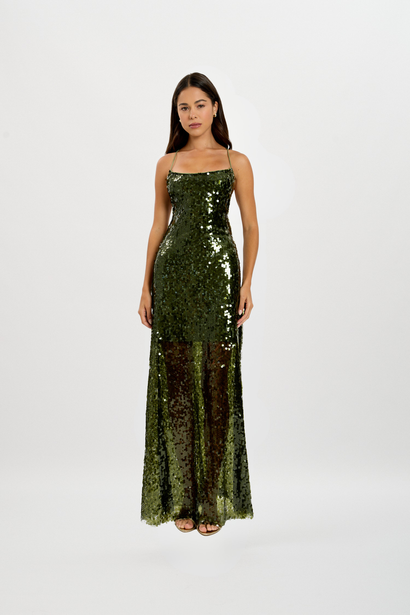 Backless Gown | Forest Green Sequin
