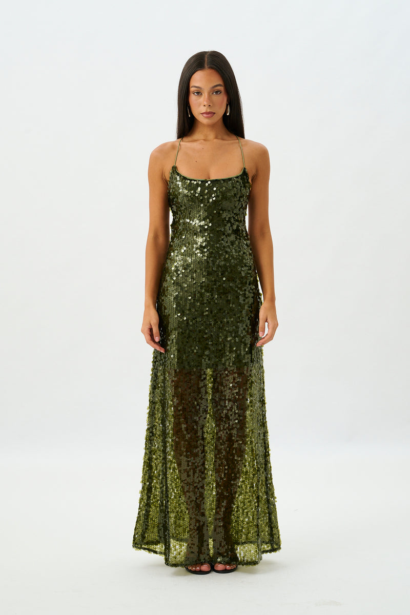 Backless Gown | Forest Green Sequin