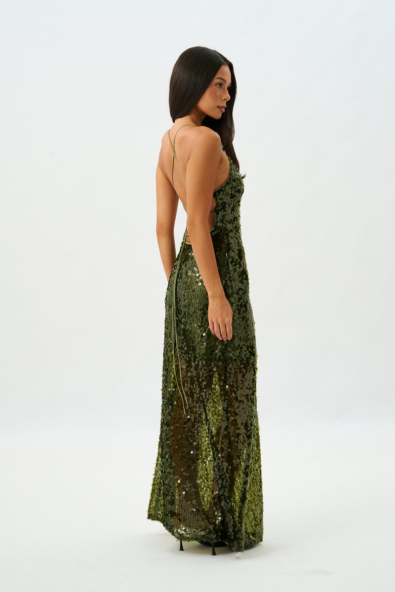 Backless Gown | Forest Green Sequin